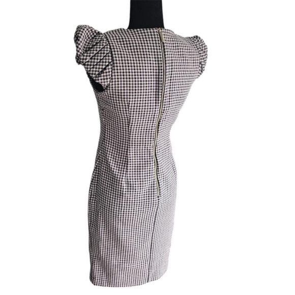 NWOT Calvin Klein Collection Puff Sleeve Gingham V Neck Sheath Dress - Picture 6 of 7
